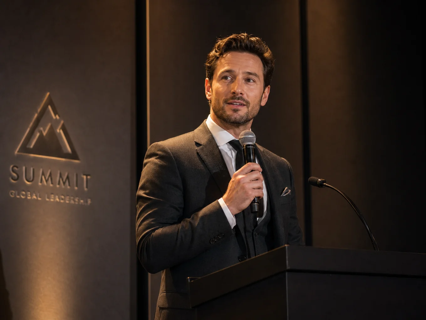 Deniz Oz speaking at a global legal and finance summit