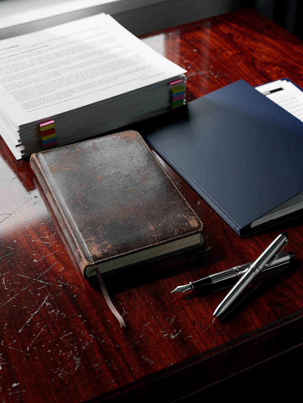 Architectural boardroom and high-stakes legal documentation